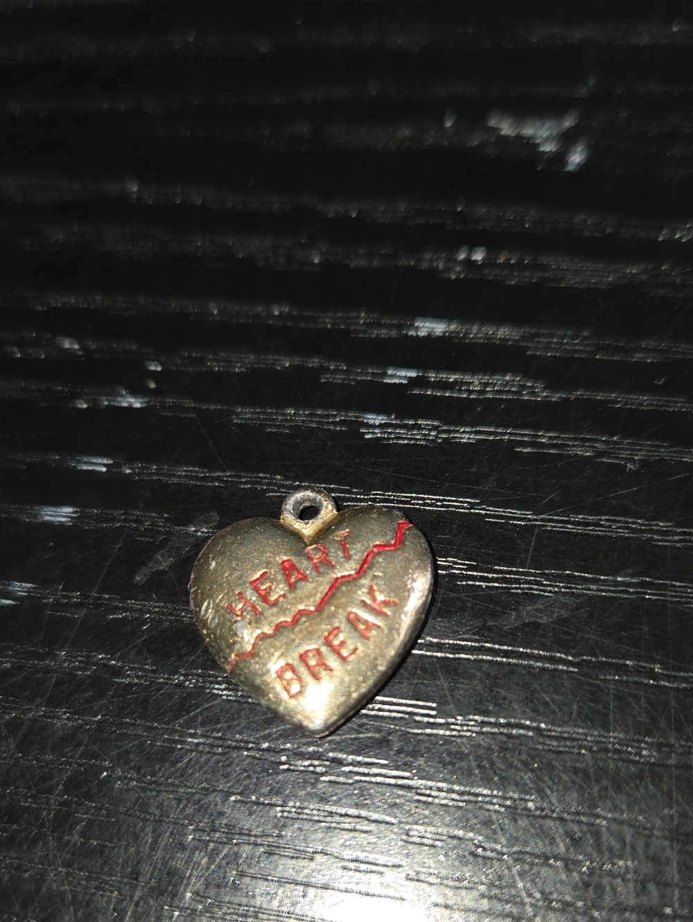 Heart Break Silver-Tone Heart Charm Pendant in Red Accent